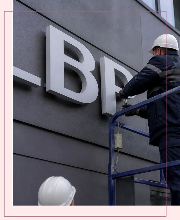Изготовление и монтаж наружных букв на подложке в Воскресенске